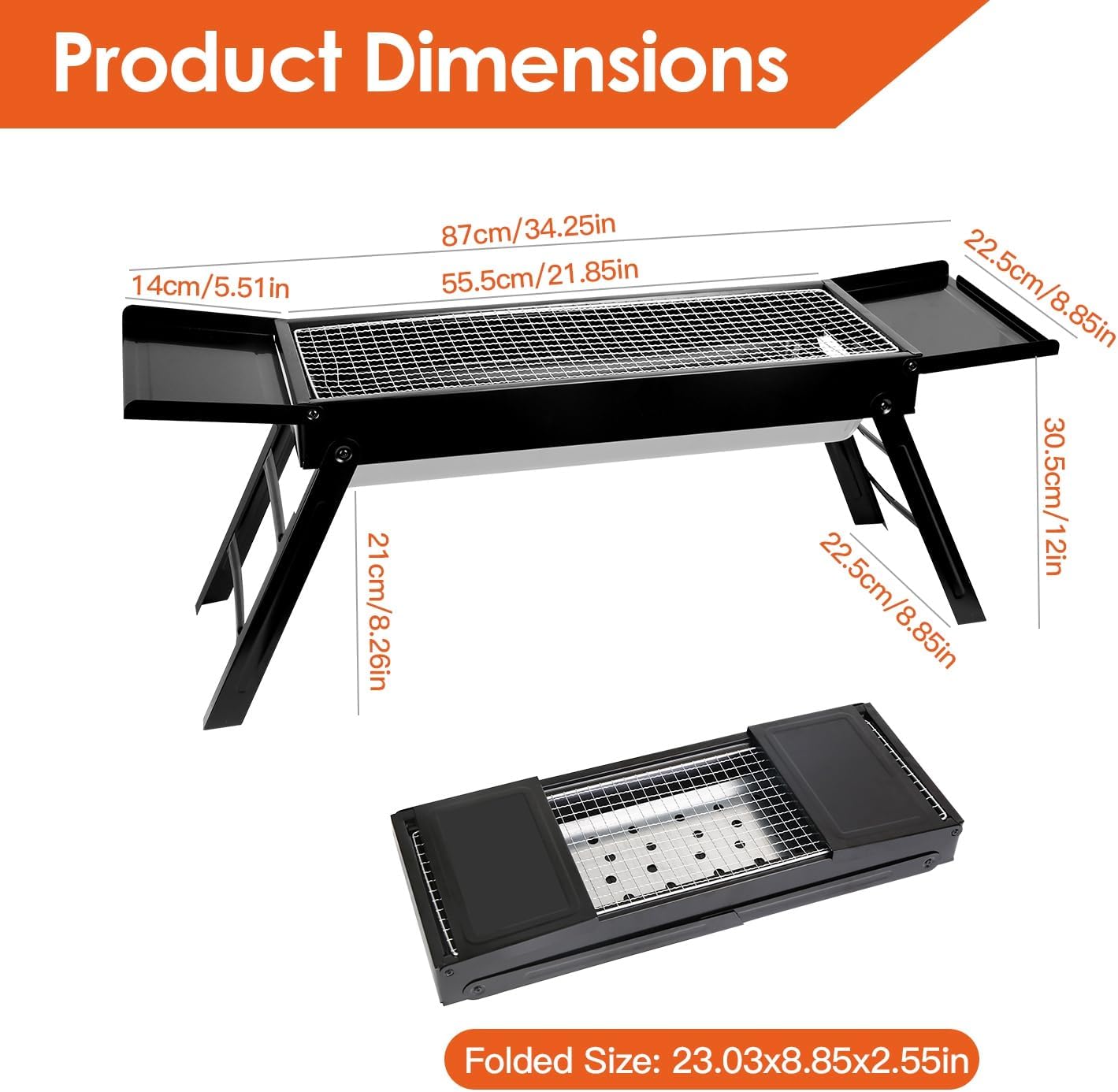 Black Barbecue Charcoal Grill, Folding Portable BBQ Outdoor Grill Tool, Lightweight Barbecue Grill for Cooking Camping Hiking Travel Backyard Picnic Garden Beach Party,BBQ Grill for Outdoor