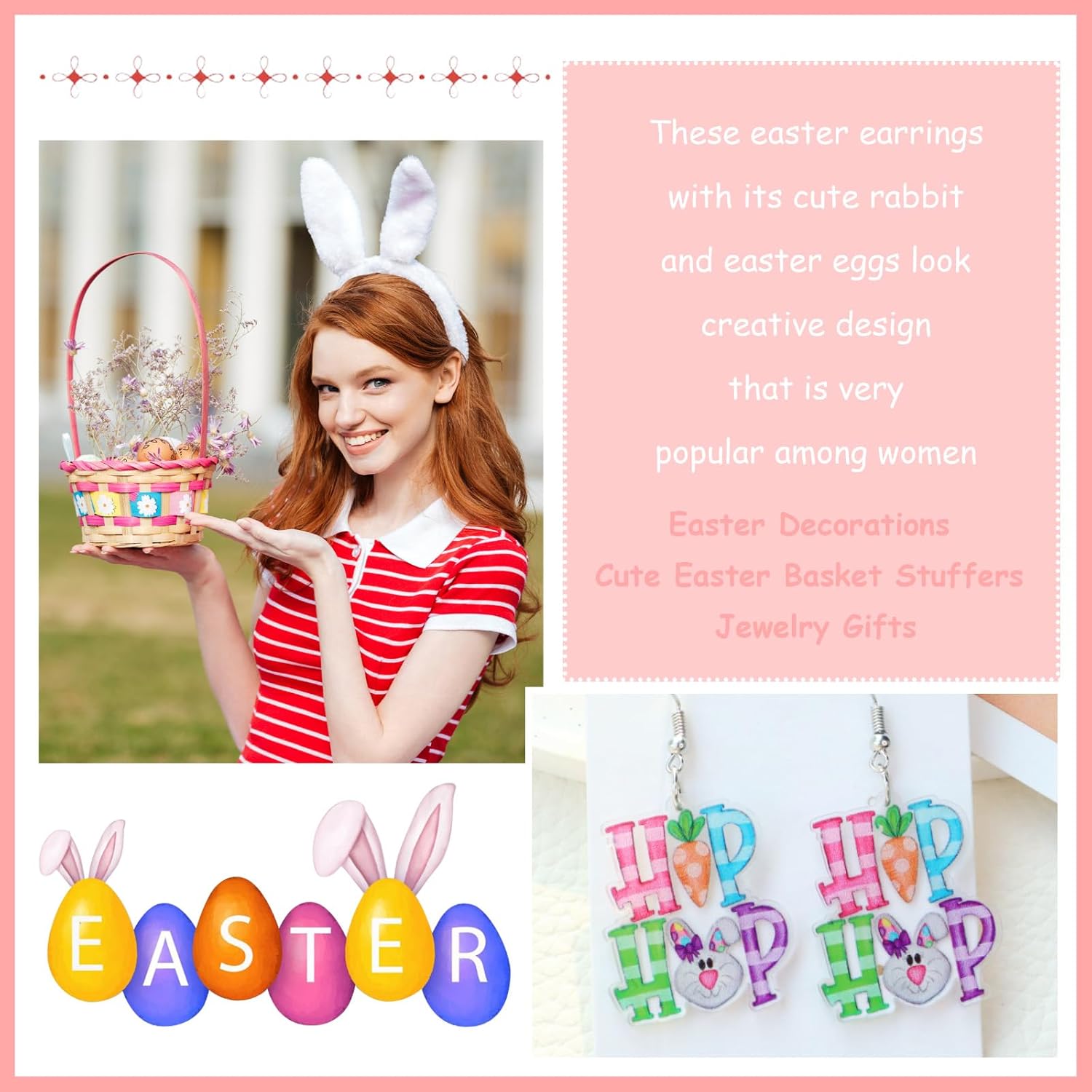 Easter Earrings for Women Funny Rabbit jewelry Egg Dangle Earrings Cute Bunny Spring Easter Holiday Jewelry - Image 3