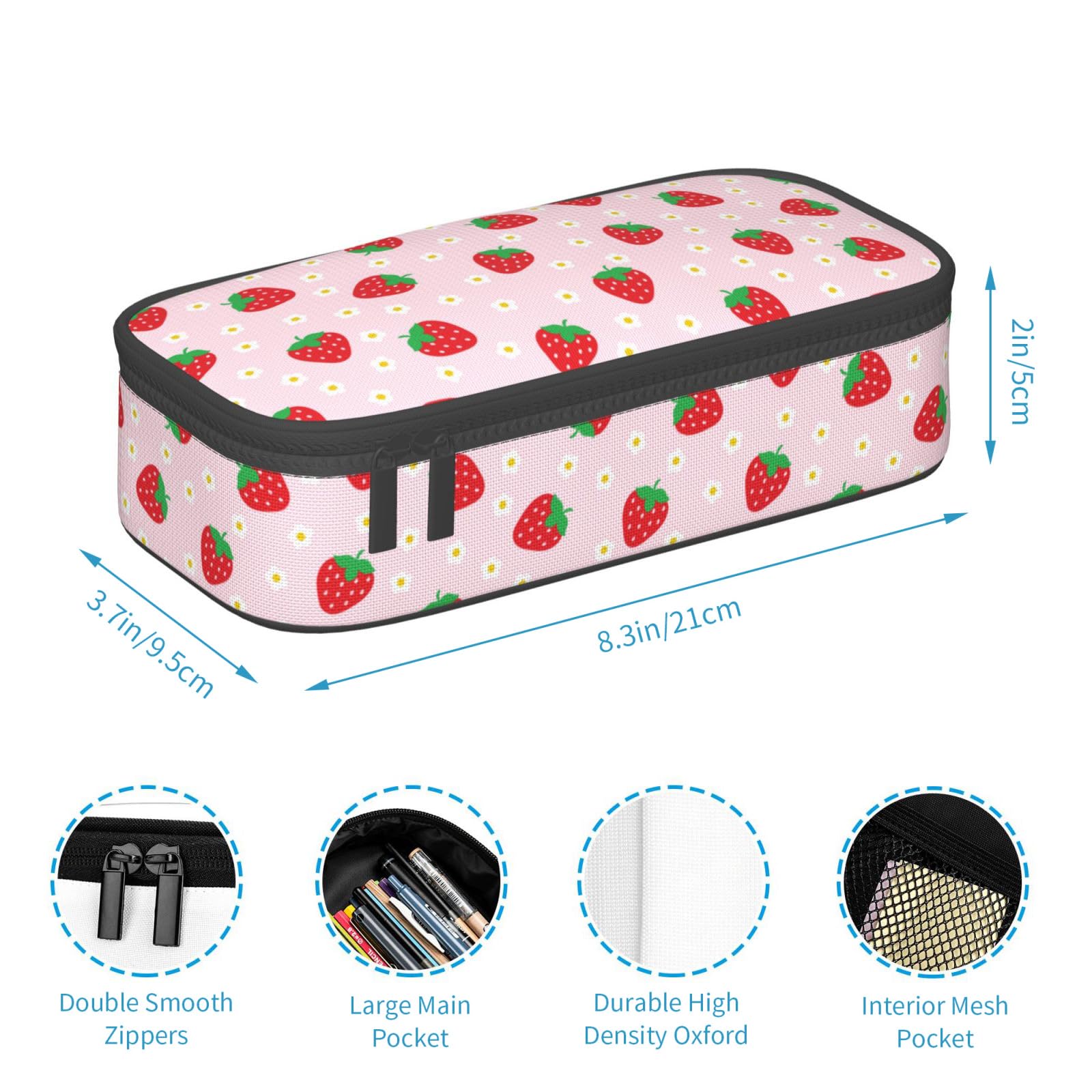 GardEssere Strawberry Large Pencil Case Aesthetic Big Capacity Cute Pencil Box Pouch with Zipper Pencil Case for Girls Boys Kids Cosmetic Bag for Women for School Office Pink - Image 4