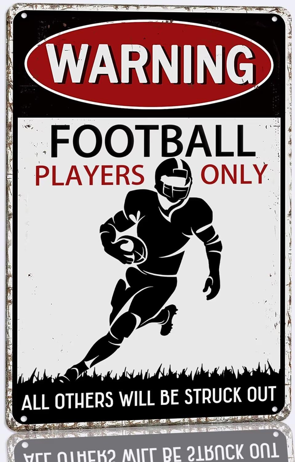 SMAZDFXX Football Metal Tin Sign Vintage Football Poster Plaque Signs for Boys Room Home Wall Decor Warning Football Players Only All Others Will Be Struck12 x16