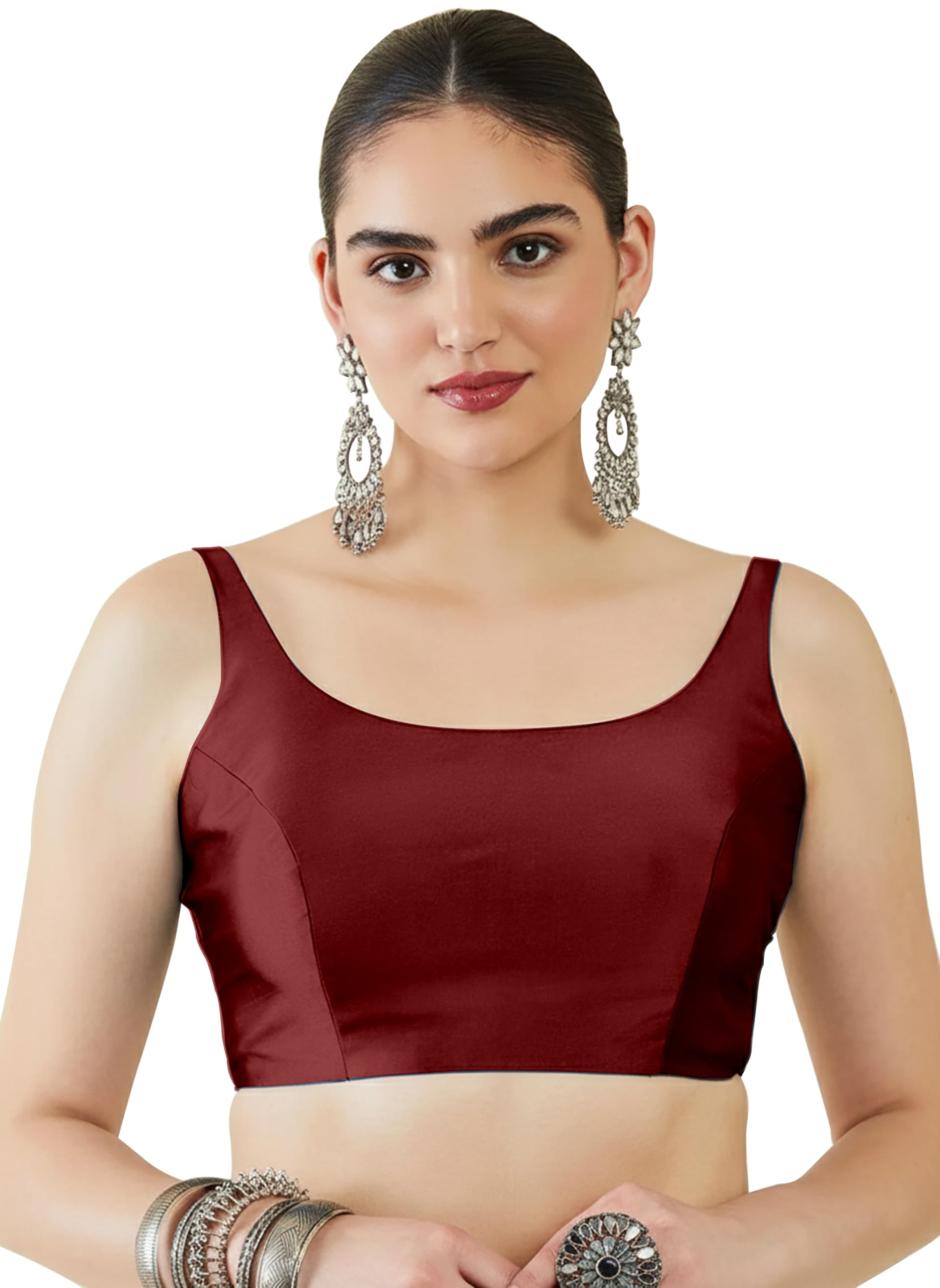 Mehrang Womens Taffeta Padded Blouse, Classic Sleeveless Silk Stitched Blouse, Readymade Saree Blouse for Women Stylish