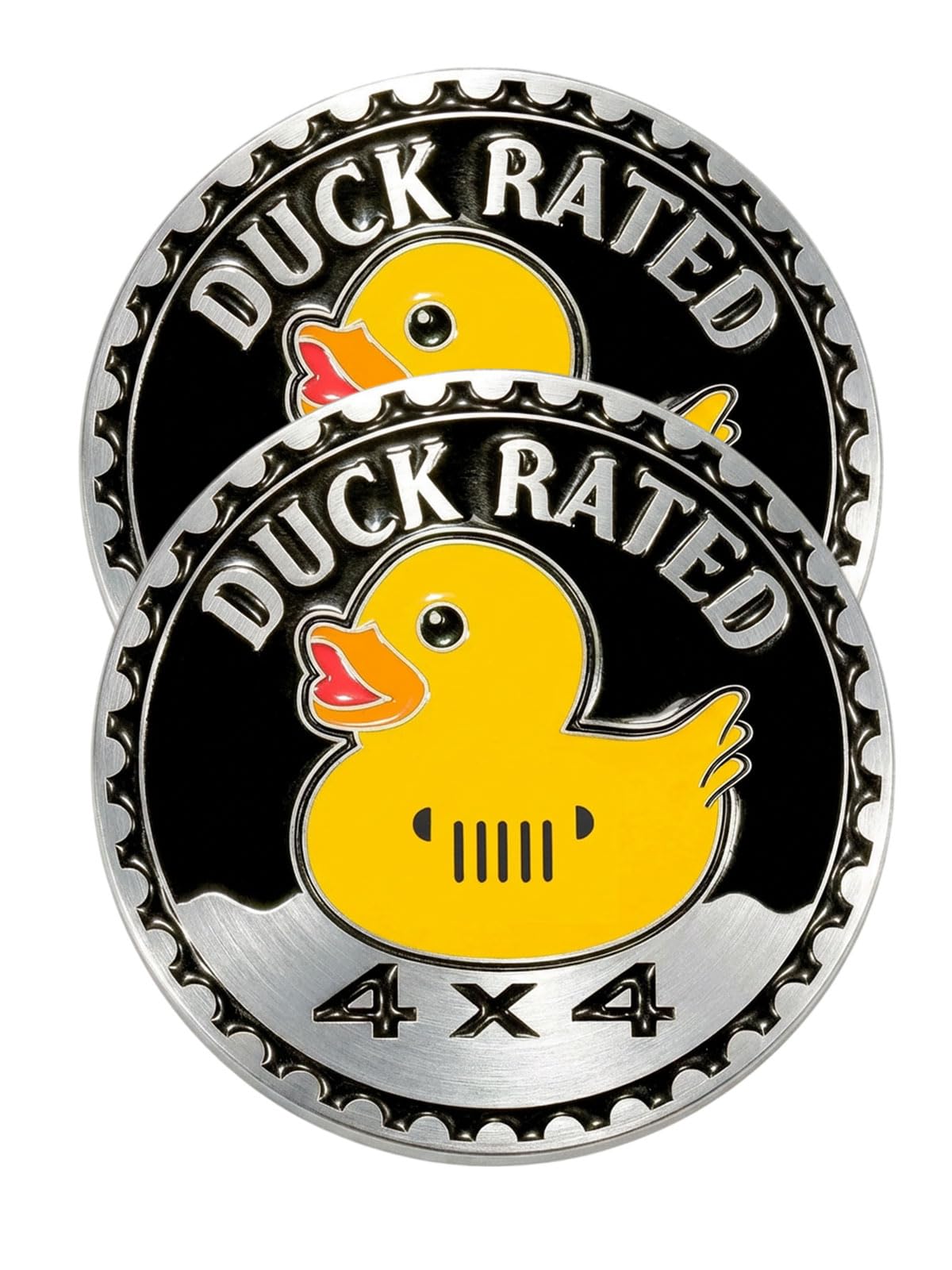 2 PCS Duck Rated Car Emblem, 4 x 4 Metal Automotive Badge, 3D Round Metal Car Badges Emblems, Car Badge Decals Stickers Compatible with Jeep Wrangler Vehicles Trucks SUV RV(Duck Rated-A)