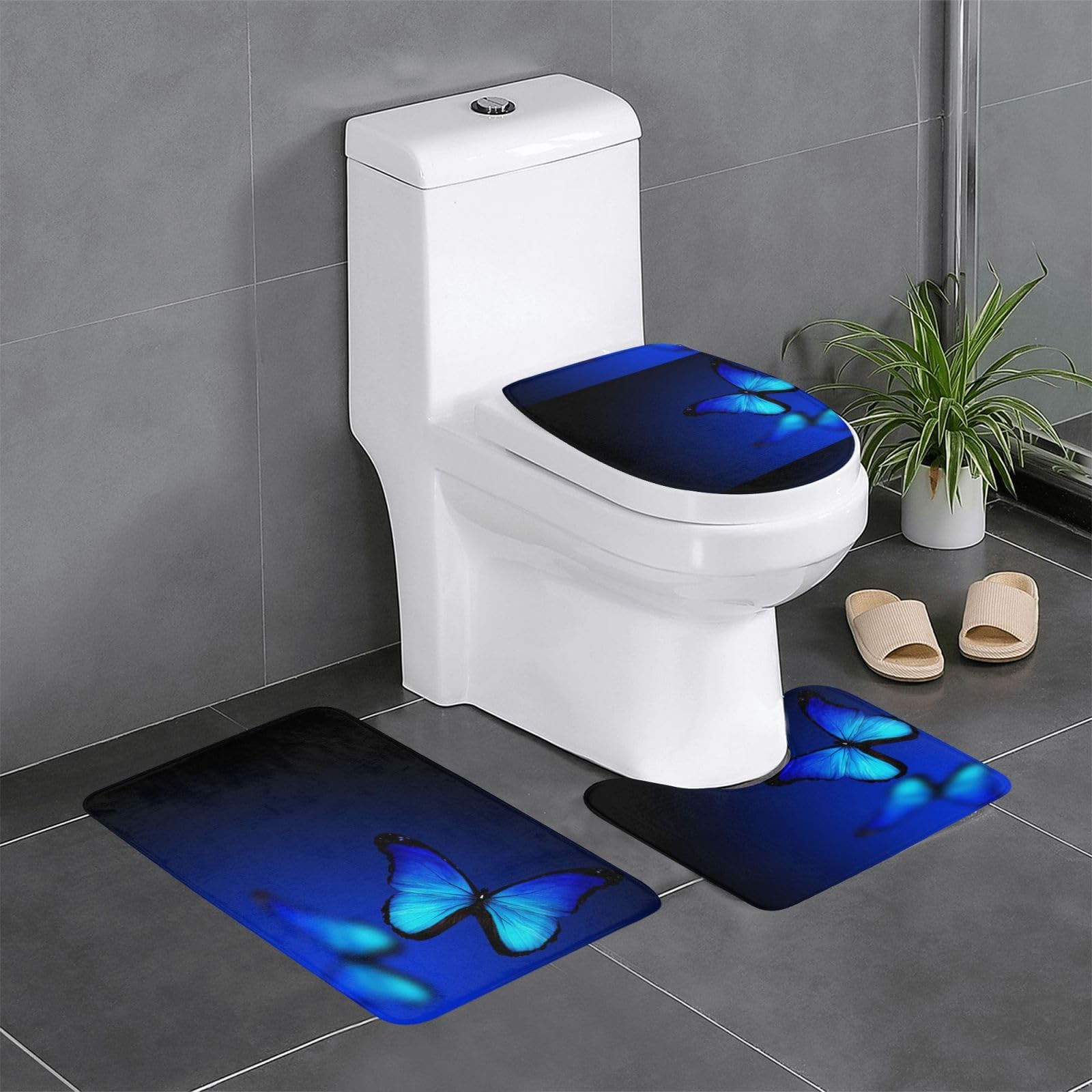 Tapis de sol motif papillon pour salle de bain et cuisine lot de 3 flanelle