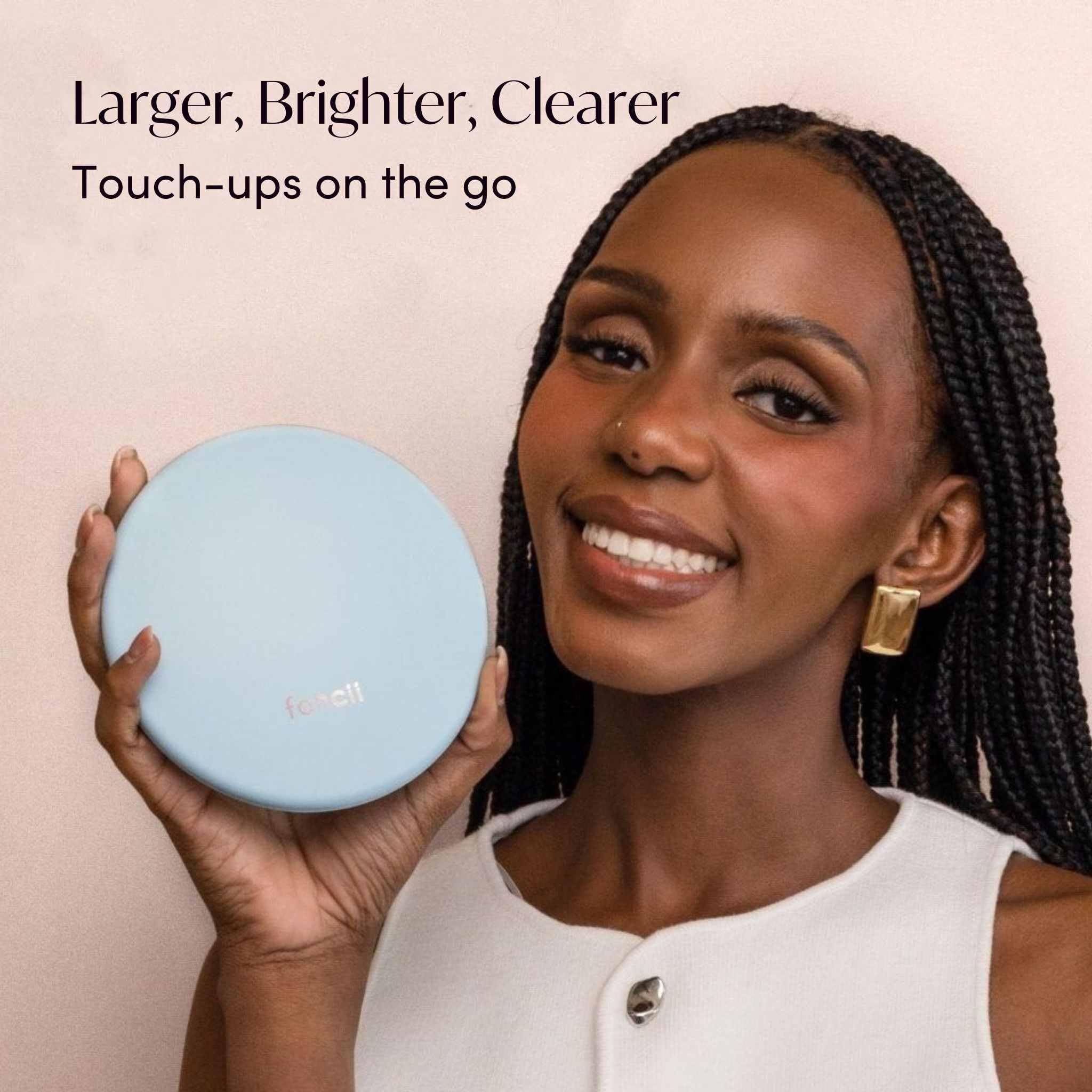 Fancii Taylor Wiederaufladbarer kompakter Make-up-Spiegel mit LED-Lichtern, 10-fach/1-fache Vergrößerung, 3 Lichteinstellungen, groß, 12,7 cm breit, Reisespiegel für Geldbörsen (weicher Himmel)