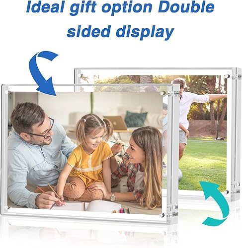 Miniatura 3 de TWING Paquete de 3 portarretratos acrílicos de 4 x 6 pulgadas con bordes curvos, marcos acrílicos de doble cara con imán de 0.315 pulgadas + 0.55