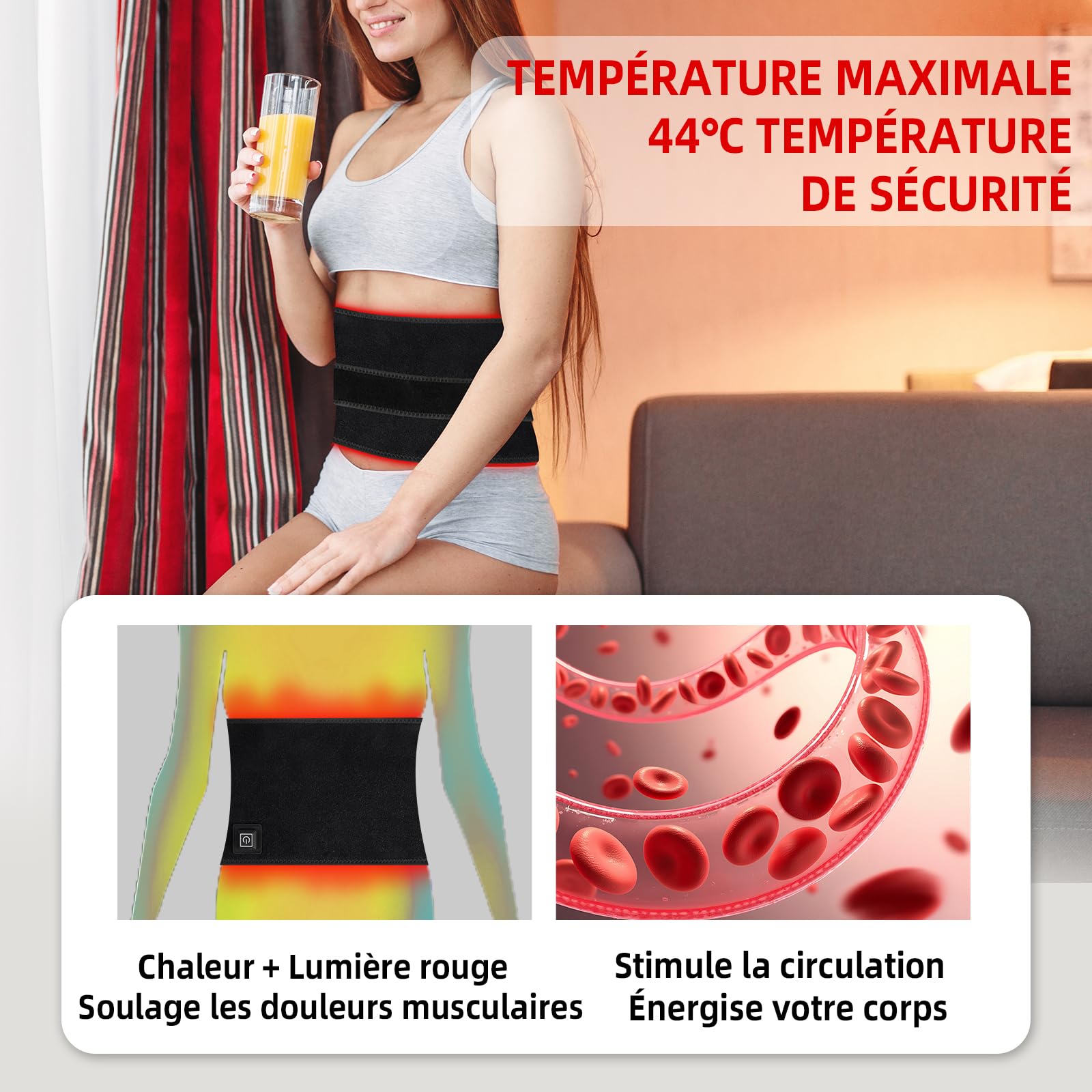 Ceinture lumière rouge Tunansx, infrarouge proche douleurs dorsales, enveloppe LED 660nm 850nm, dispositif lumière rouge portable genou articulations, cadeau bien-être maison hommes femmes