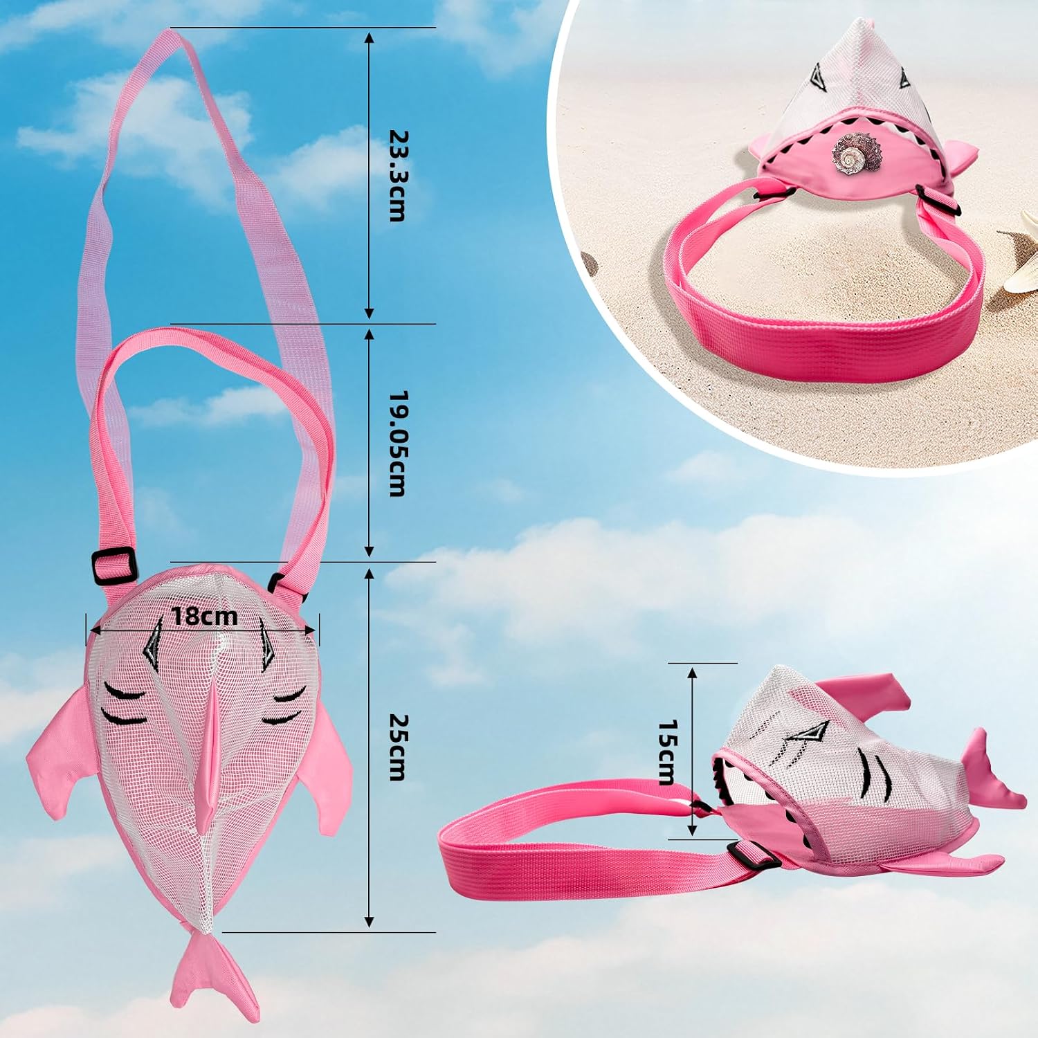 Sea Shell Bags for Beach, Mesh Seashell Holder,Shelling Collecting Tools Travel Sand Toys Storage Bucket (2, Pink)