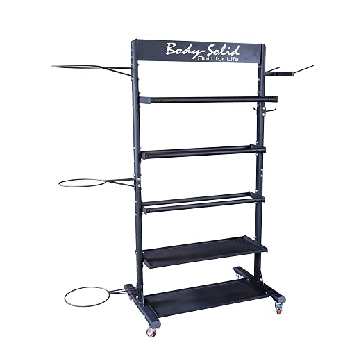 Body-Solid (GAR250) Compact Accessory Vertical Stand Rack for Organizing Medicine Balls, Slam Balls, Stability Balls, Kettlebells, Dumbbells, Jump Ropes, Foam Rollers, Yoga Mats and more