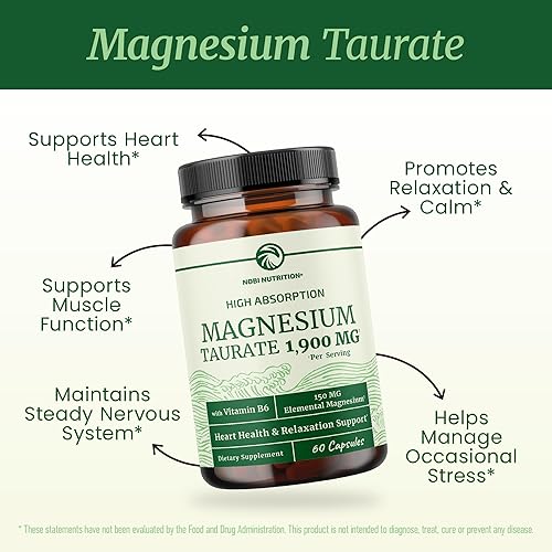 Miniatura 2 de Taurato de magnesio de 1900 mg  Apoyo para la salud del corazón y la relajación  150 mg de magnesio elemental por porción  Taurato Mag de alta