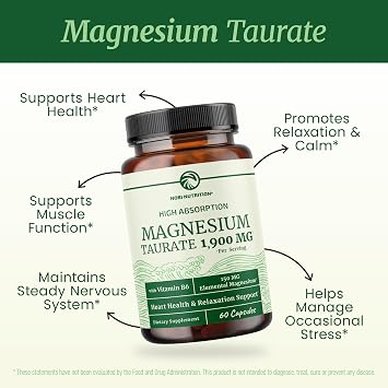 Magnesium Taurate 1900MG, Heart Health & Relaxing Support, High Absorption