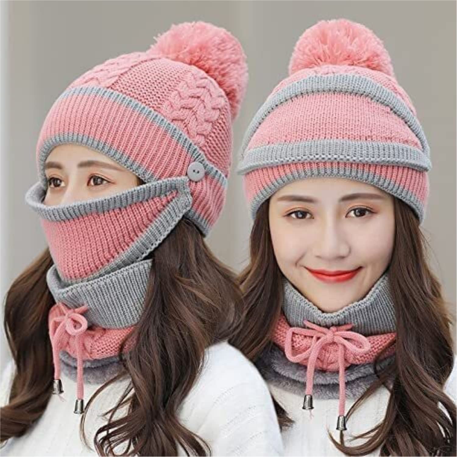 Gorro Invierno Sombrero Máscaras De Invierno Sombrero Bufanda, Gorro De Punto Para Mujer Calentador De Cuello Máscara De Esquí Térmica A Prueba De Viento Sombrero Invierno Moda