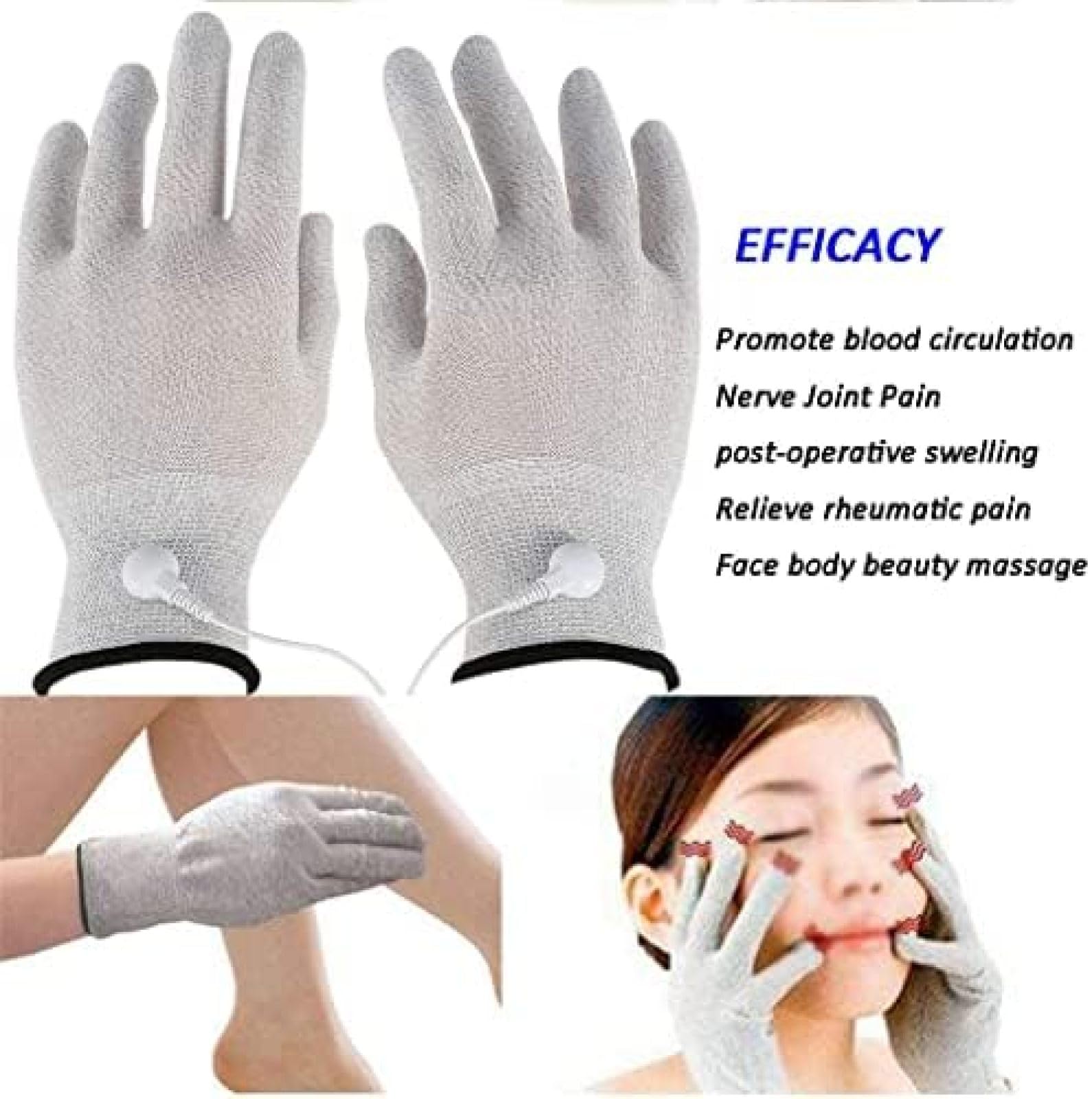 Paquete de 3 Guantes de microcorriente para Masaje Facial con electrodo TENS/EMS de Fibra conductora para Adelgazar el Cuerpo y reafirmar el Dolor