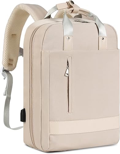 Seekvigor Travel Laptop Backpack for Women156 Inch Work Backpack 20L Smart Backpack with Laptop Compartment for Travel Everyday Work or CollegeBeige