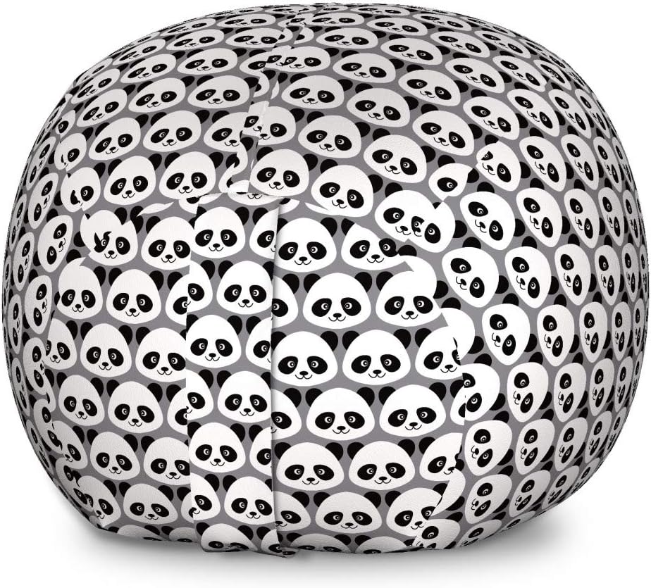 Ambesonne Panda Storage Toy Bag Chair, Continuous Cartoon of Asian Bear Illustration in Monochrome Design, Stuffed Animal Organizer Washable Bag, Large Size, Grey Charcoal Grey and White
