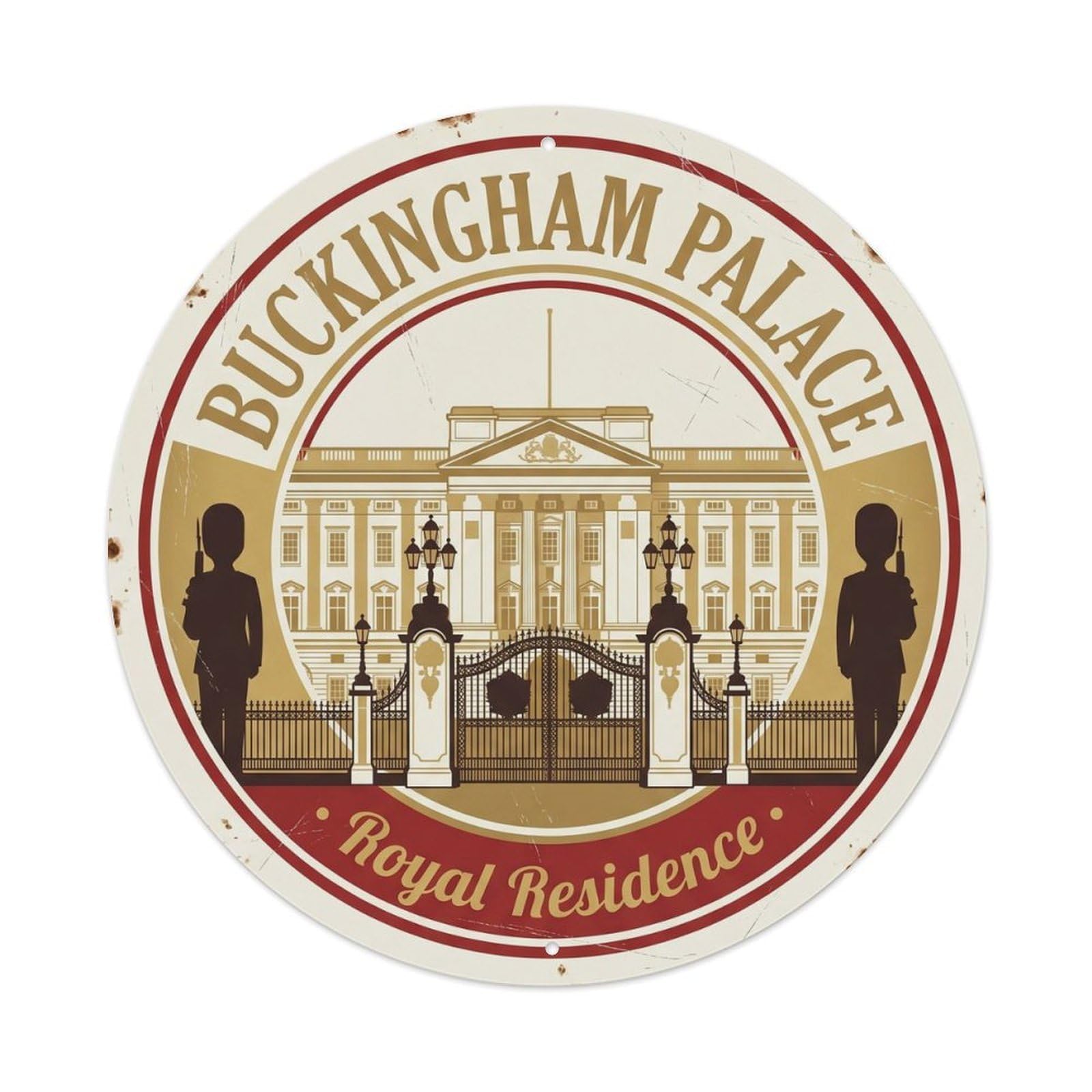 Vintage Travel Buckingham Palace London 2 Metal Tin Sign Plaque Wall Decor for Cafe, Club, Garden Round Metal Poster 8x8Inch