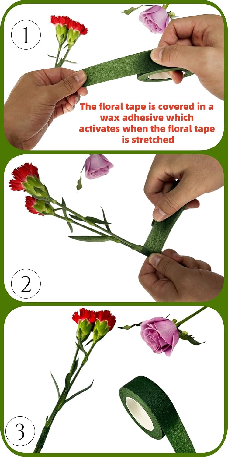 6 Rolls 1 inch Wide Floral Tape Dark Green Flower Tape for Bouquet Stem Wrapping and Floral Crafts (6)