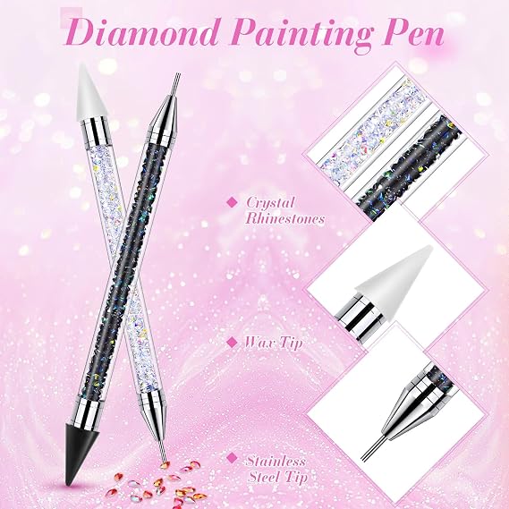 Tatuo 2 Pcs Nail Rhinestone Picker Tool Dual Ended Wax Pen Gem Picker Tool Dotting Pen for Nail Art DIY Rhinestones Dotting Gems Stones Crystals and Charms(Black, White)