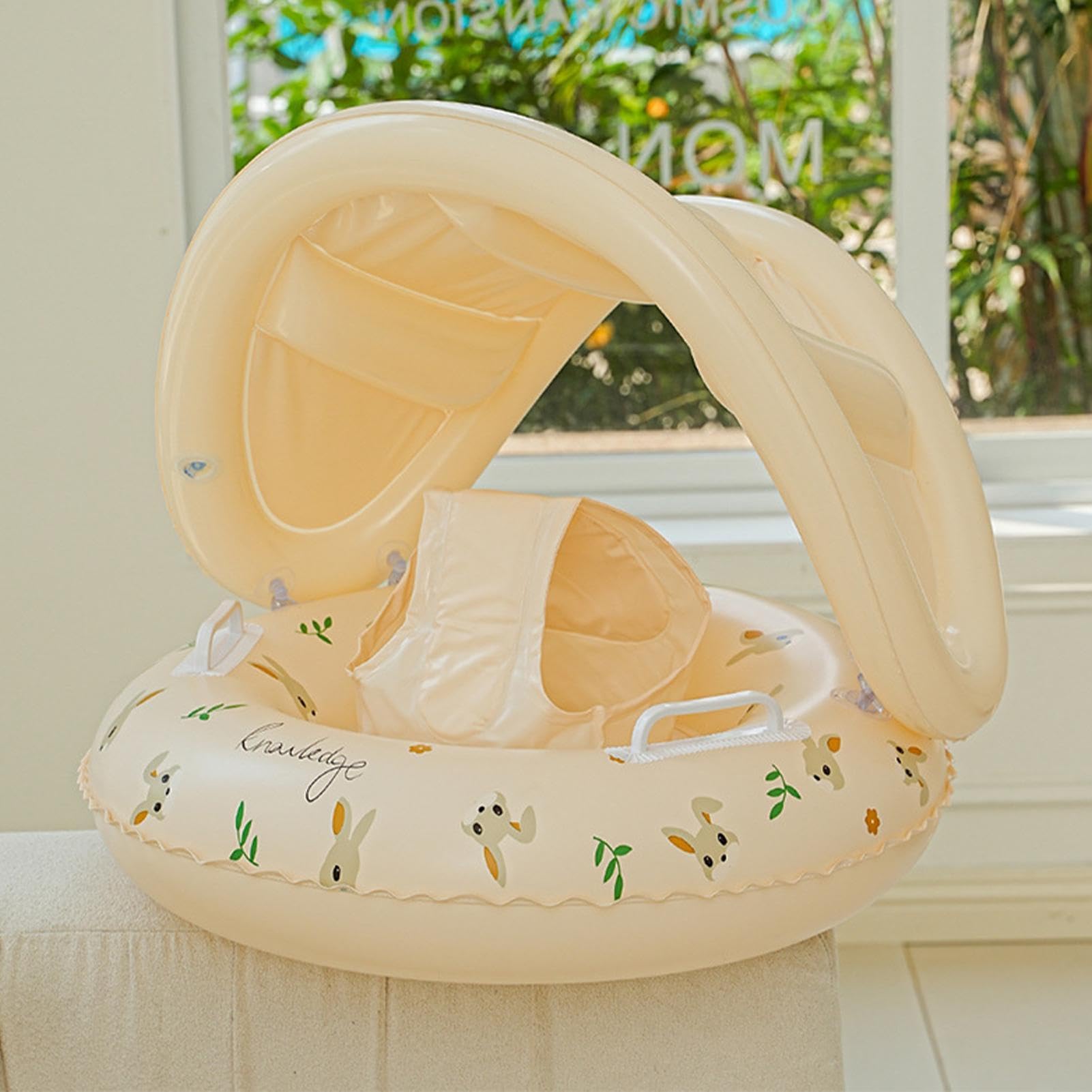 Galleggiante Piscina Con Tenda Parasole Pieghevole Anello Gonfiabile, 55x52cm, Salvagente Neonato Con Parasole, Salvagente Neonato - Ciambella Neonatos Con Parasoles, Per Spiaggia Vasca Bagno