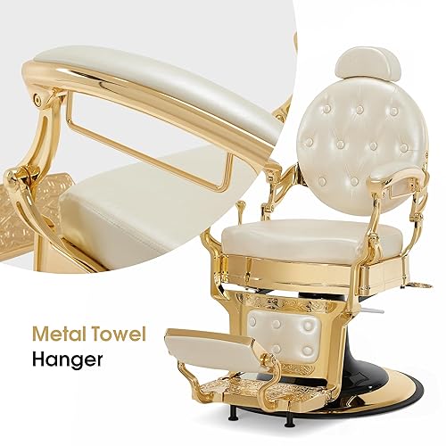 Miniatura 7 de BarberPub Silla de peluquero resistente para hombres con reposacabezas, sillas reclinables hidráulicas de metal antiguo multiusos, equipo de