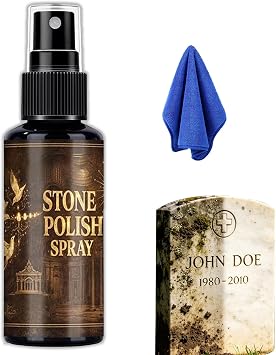 Tombstone Polish Spray with Towel, Headstone Cleaner For Graves, Tombstone Stone Polish Spray, Headstone Restoration, Tombstone Spray, Gentle Stone Care Formula Restores Shine 1pc