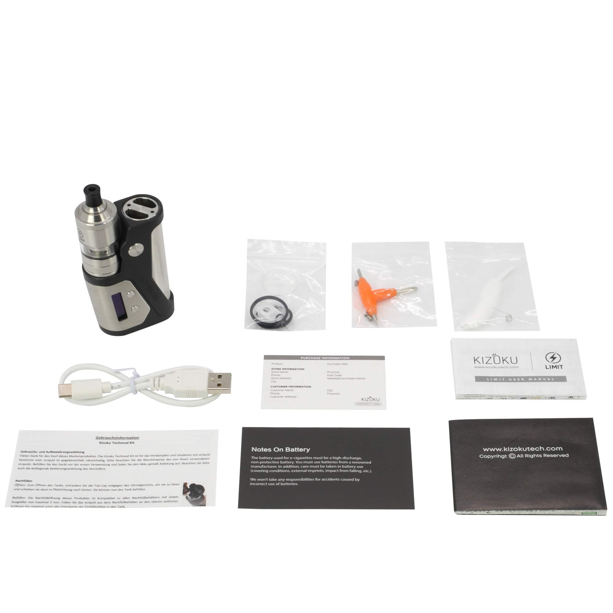 Kizoku Techmod Kit 80 Watt, with Limit MTL RTA Tank 3 ml, E Kizoku Techmod Kit 80 Watt, with Limit MTL RTA Tank 3 ml, E