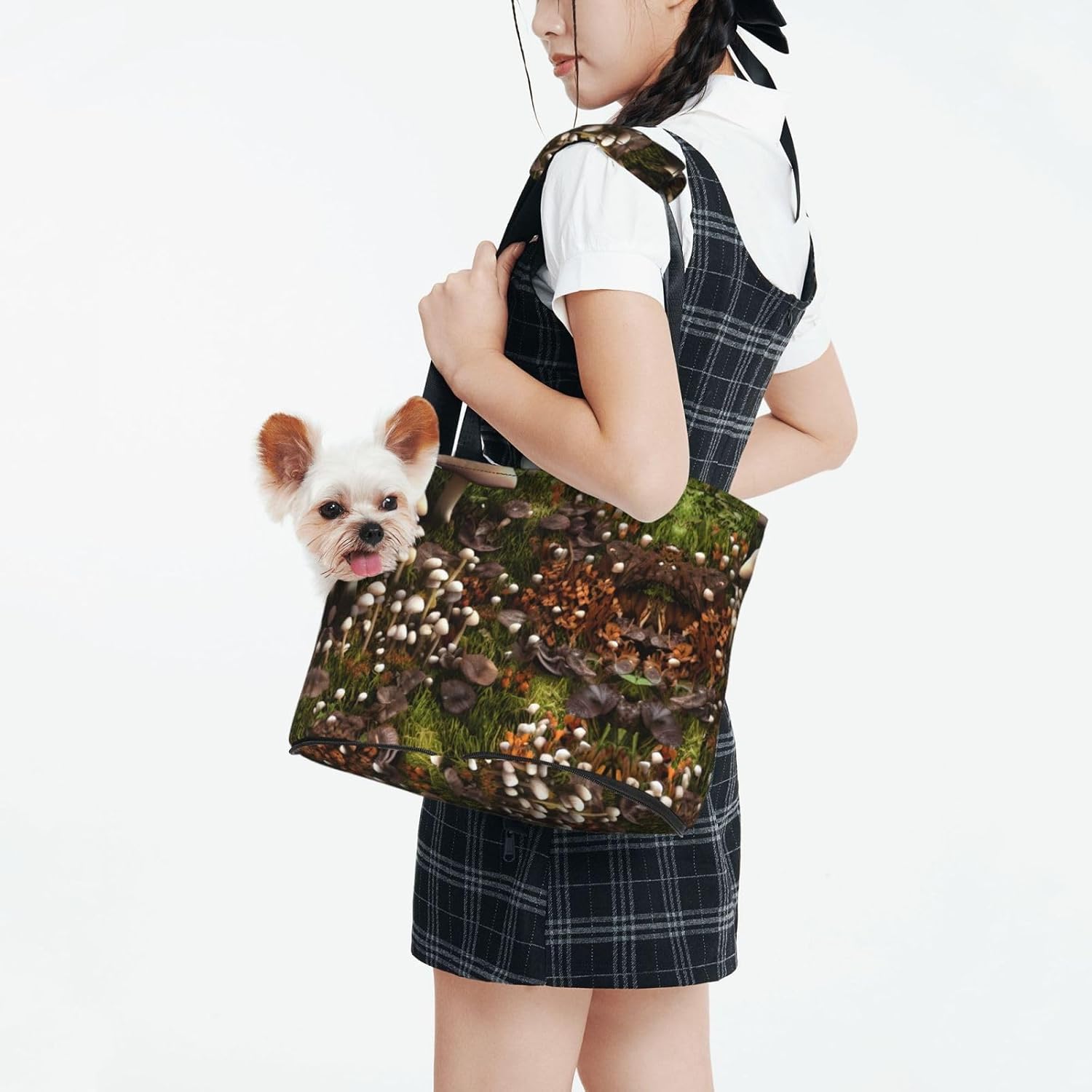Wild Mushroom Print Portable Foldable Shoulder Bag for Travel,with Collar Hook and Handle Pad,Cute Stylish Design