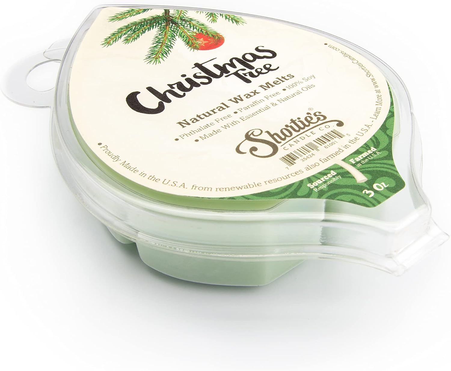 Shortie's Candle Company Christmas Tree Natural Soy Wax Melts 3 Pack - 3 Highly Scented 3 Oz. Bars - Made with 100% Soy and Essential Fragrance Oils - Phthalate & Paraffin Free, Vegan, Non-Toxic