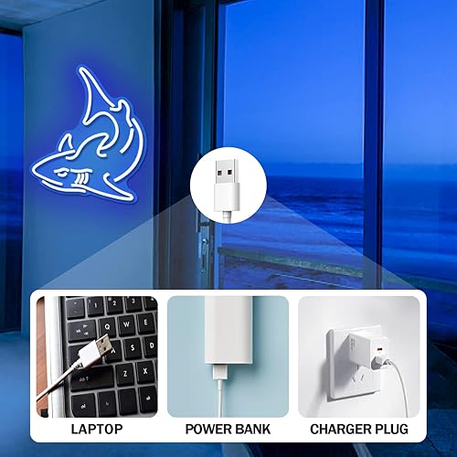 Miniatura 6 de OvoNinn Letrero de neón de tiburón, luces de neón azules para decoración de pared, letrero de neón LED de tiburón, letreros de neón regulables para
