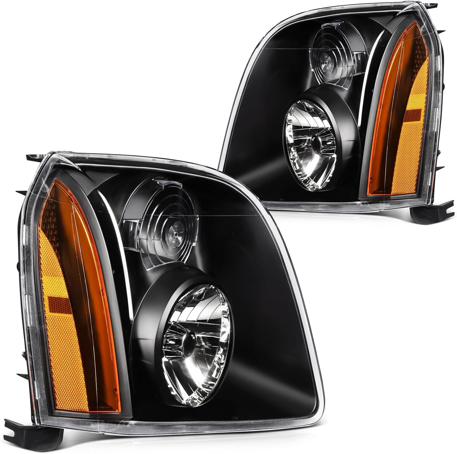 OCPTY Headlight Assembly Pair Replacement For 2007-2014 for GMC Yukon 2007-2014 for GMC Yukon XL 1500 2007-2013 for GMC Yukon XL 2500 Black Housing Amber Reflector Clear Lens