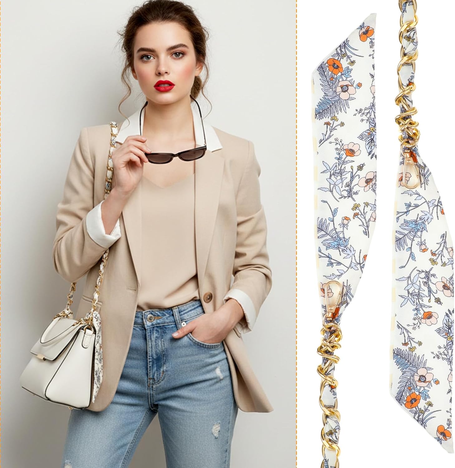 Shimmeroo Replacement Purse Straps,57 Inch Crossbody Bag Strap, Elegant Silk Scarf Woven Shoulder Straps for Handbags,DIY Decorative Purse Chain Accessories (Flower Style) - Image 4