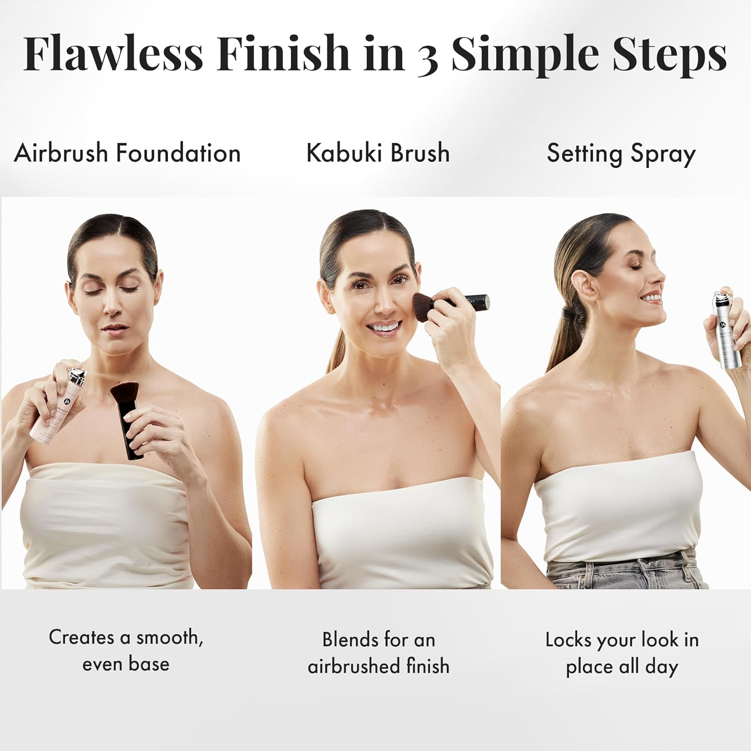 MagicMinerals AirBrush Foundation Set by Jerome Alexander – 3pc Set Includes AirFinish, Foundation and Kabuki Brush - Spray Makeup with Anti-aging Ingredients for Smooth Radiant Skin (Bright light) - Image 4