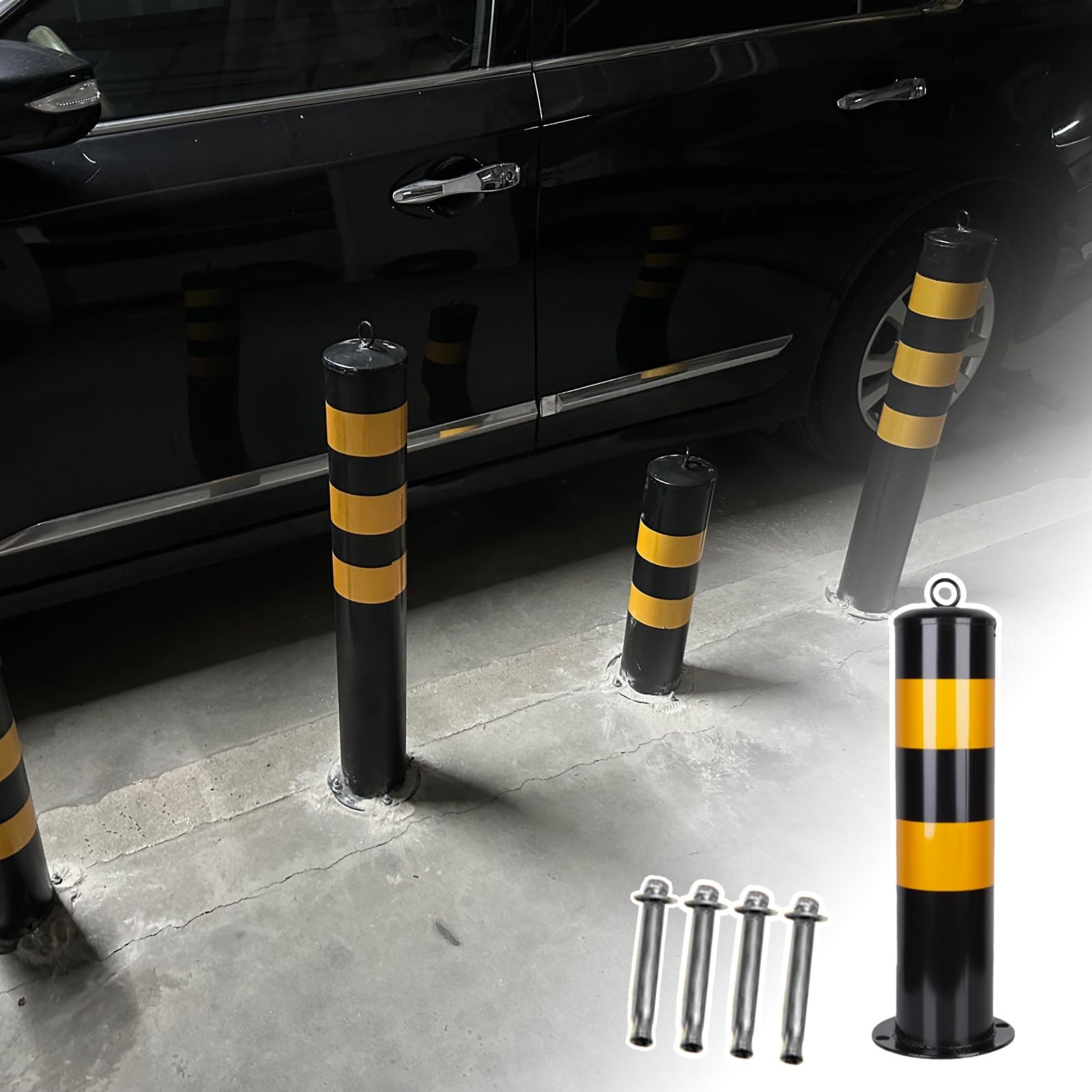 Aioneer Parking Barrier Post Cones Sturdy Thicken,4.5 Inch Diameter Steel Pipe Safety Bollard Post For Traffic Control,Driveway Barriers, Parking Poles-H60cm
