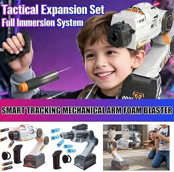 Smart Tracking Mechanical Arm Foam Blaster, Wearable Shoulder Mount Robot Toy with Somatosensory Head Control, Rapid Fire Electric Launcher for Kids & Teens Interactive Outdoor Battle Games
