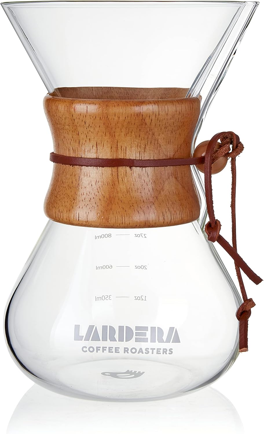 Lardera Iconic Six-Cup Glass Coffee Maker with Wooden Collar, 27oz