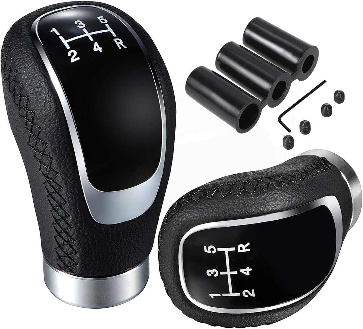Semoss 5 Speed Car Replacement Gear Shift Knob Universal Manual Automatic Transmission Lever Stick + 3 Adapters 8mm 10mm 12mm for Most Cars SUV Trucks,Black Sewing