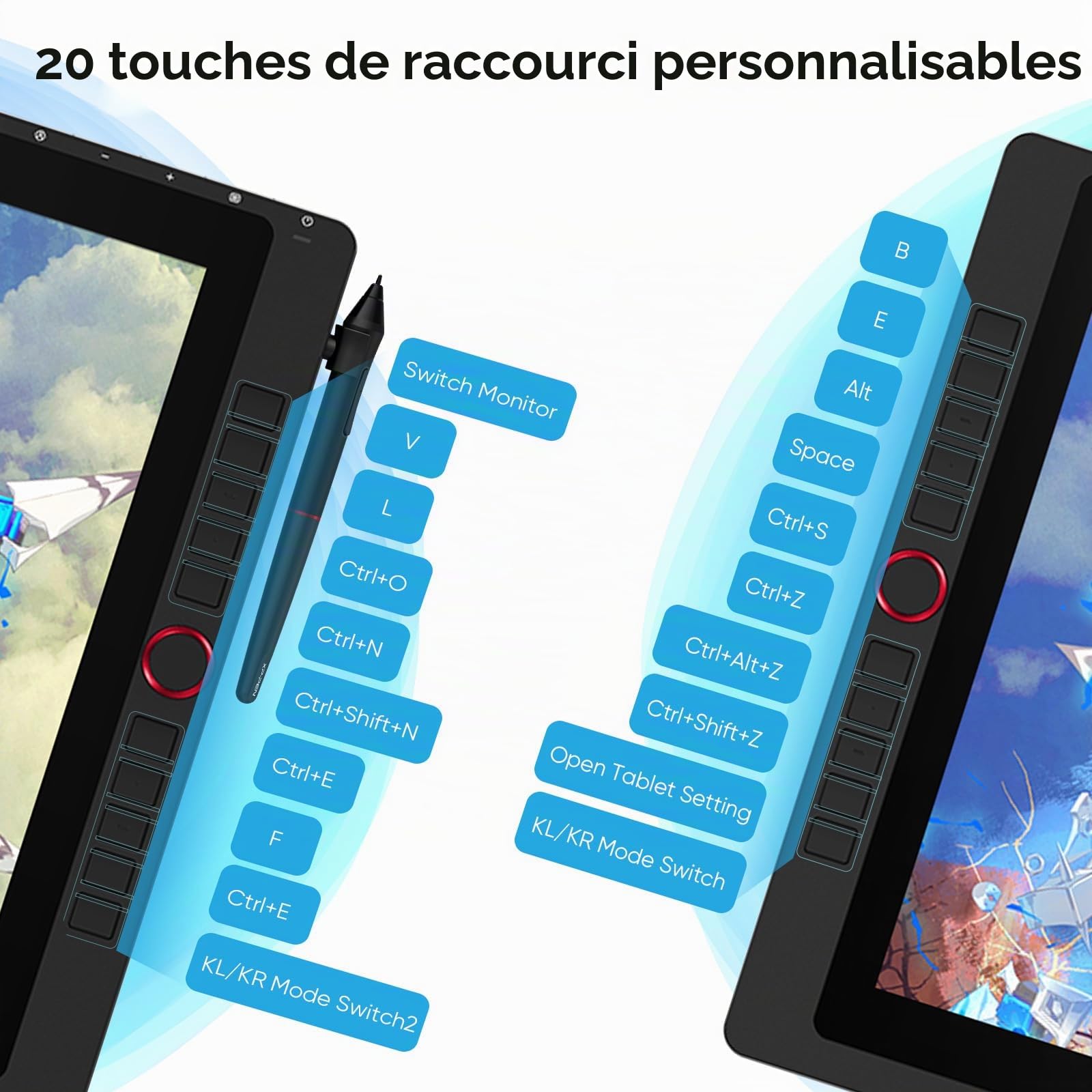 XP-Pen Artist 22R Pro Tablette Graphique à Ecran Professionnelle de 21,5 Pouces Stylet Passif sans Batterie à 8192 Niveaux Compatible Mac et Windows