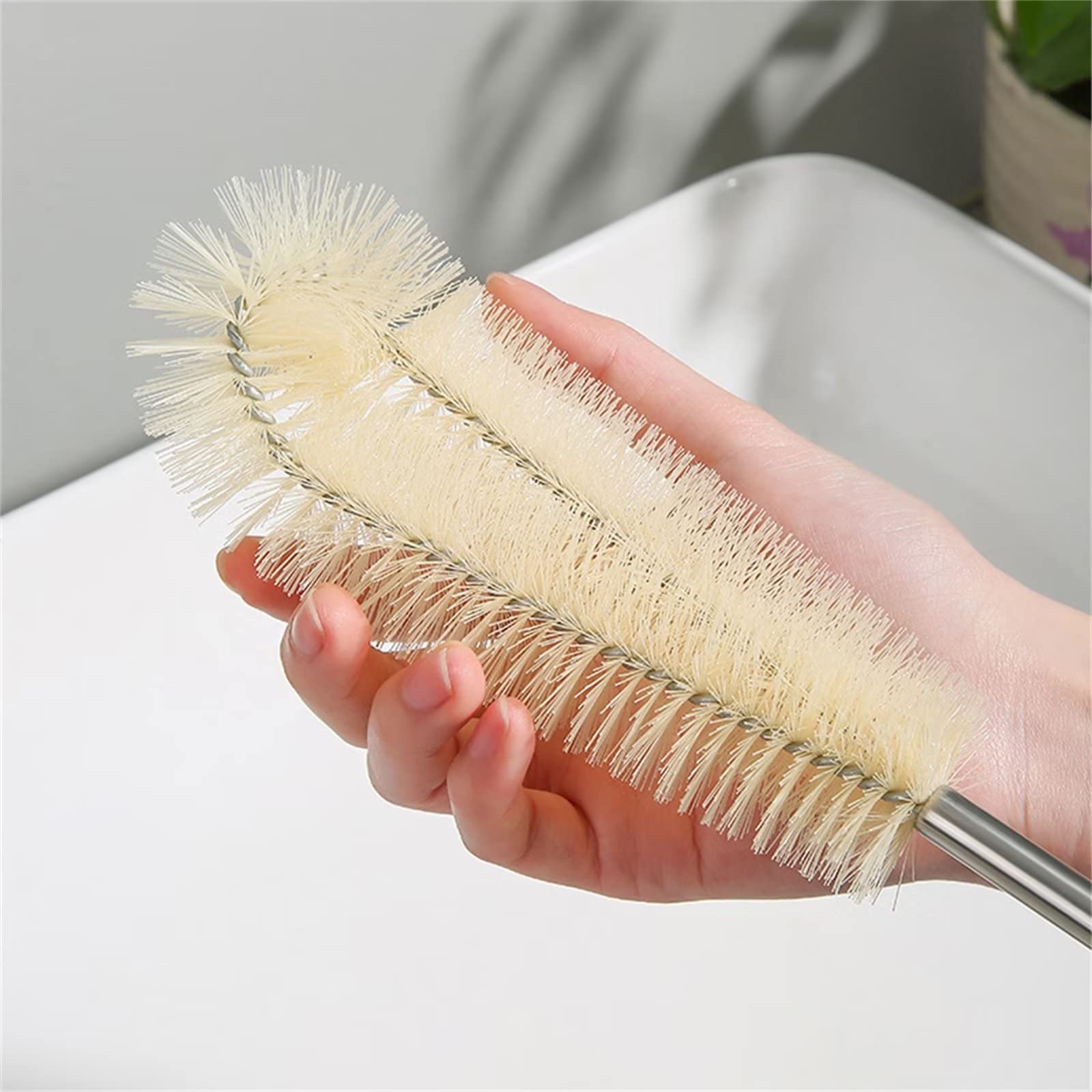 Bottle Brush Cleaner Long Wooden Handle Water Bottle Cleaning Brush Natural Bristle Kitchen Scrub Bottle Brush for Baby Bottle, Cup, Jug, Teapot, Pot(L,19.7inch)