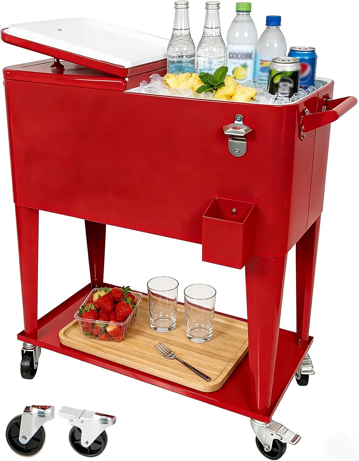 SIRUNLY クーラーボックス キャスター付き 76L カート型 ポータブル冷蔵庫 クーラーボックス 大型 長時間保冷 移動便利