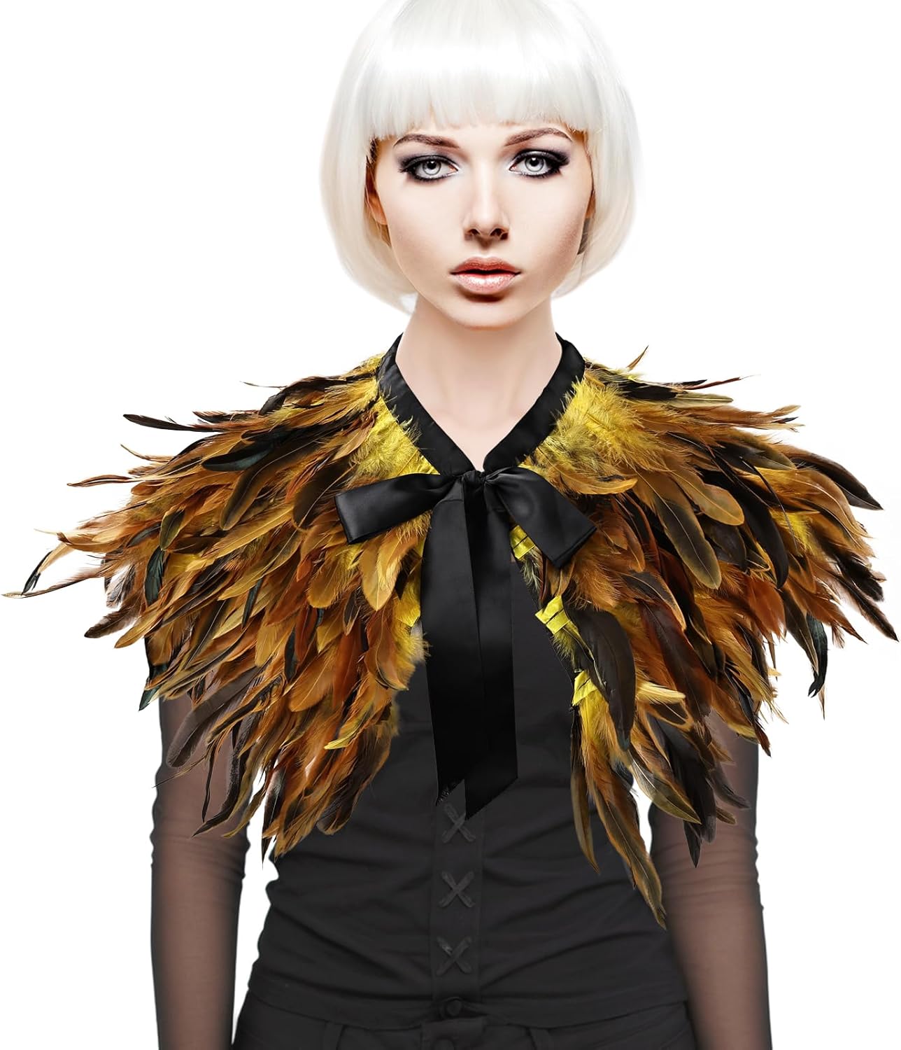 Gothic Natural Feather Shrug Feather Shawl Wrap Cape Victorian Collar for Halloween Cosplay Party Costume Accessories - Image 2