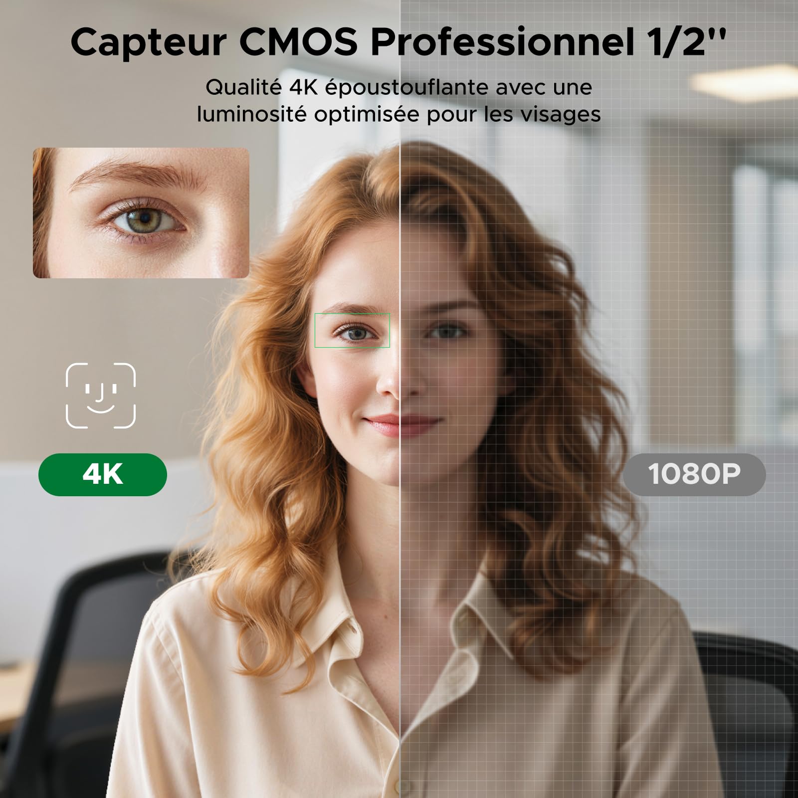 UGREEN FineCam Pro 4K Webcam 30FPS PC Capteur 1/2" AI Contrôle Gestuel | 7 Filtres 2 Micros AI Antibruit Correction Lumière PDAF Autofocus pour Windows MacOS Linux Streaming Teams Youtube Skype