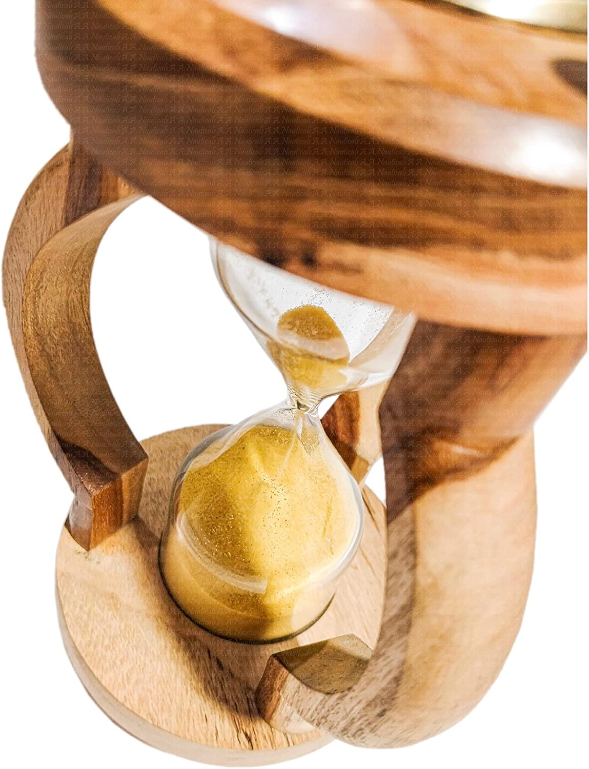 A.A.Nauticals - Wooden Sand Clock 10 Min Hourglass Timer with Compass(Round Base, Yellow)- Wooden Home Decoration, Table Centrepiece - AANST26