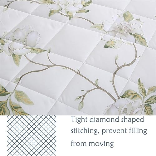 Miniatura 4 de FADFAY Juego de edredón floral blanco, tamaño individual, edredón de verano floral desgastado 100% tela de algodón con relleno interior de