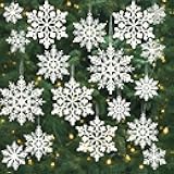 18Pcs White Snowflake Hanging Ornaments, Snow Flakes Ornaments for Winter Christmas Tree Decorations Size Varies Craft Snowflakes