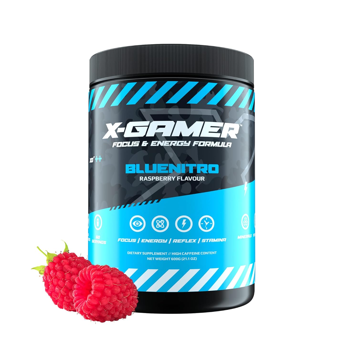 XGamer XTubz Bluenitro Gaming Booster Pulver mit HimbeerGeschmack
