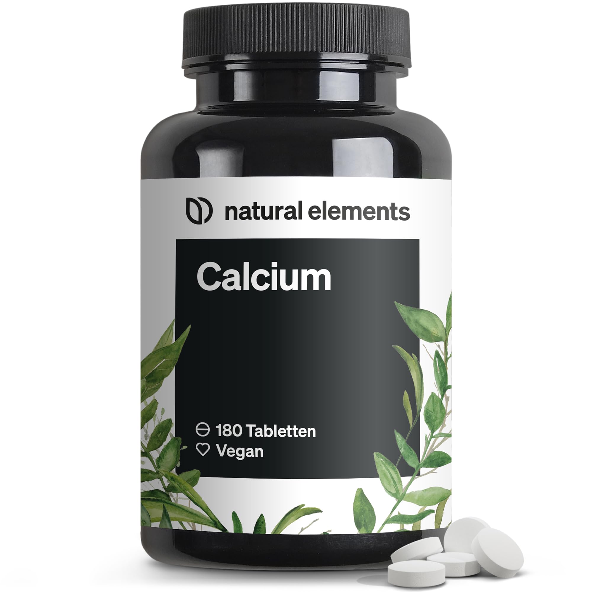 natural elements Calcium Tabletten – 800 mg Kalzium aus Calciumcarbonat pro Tagesdosis – 180 Tabletten für 3 Monate – vegan, hochdosiert, ohne unerwünschte Zusätze – laborgeprüfte Qualität