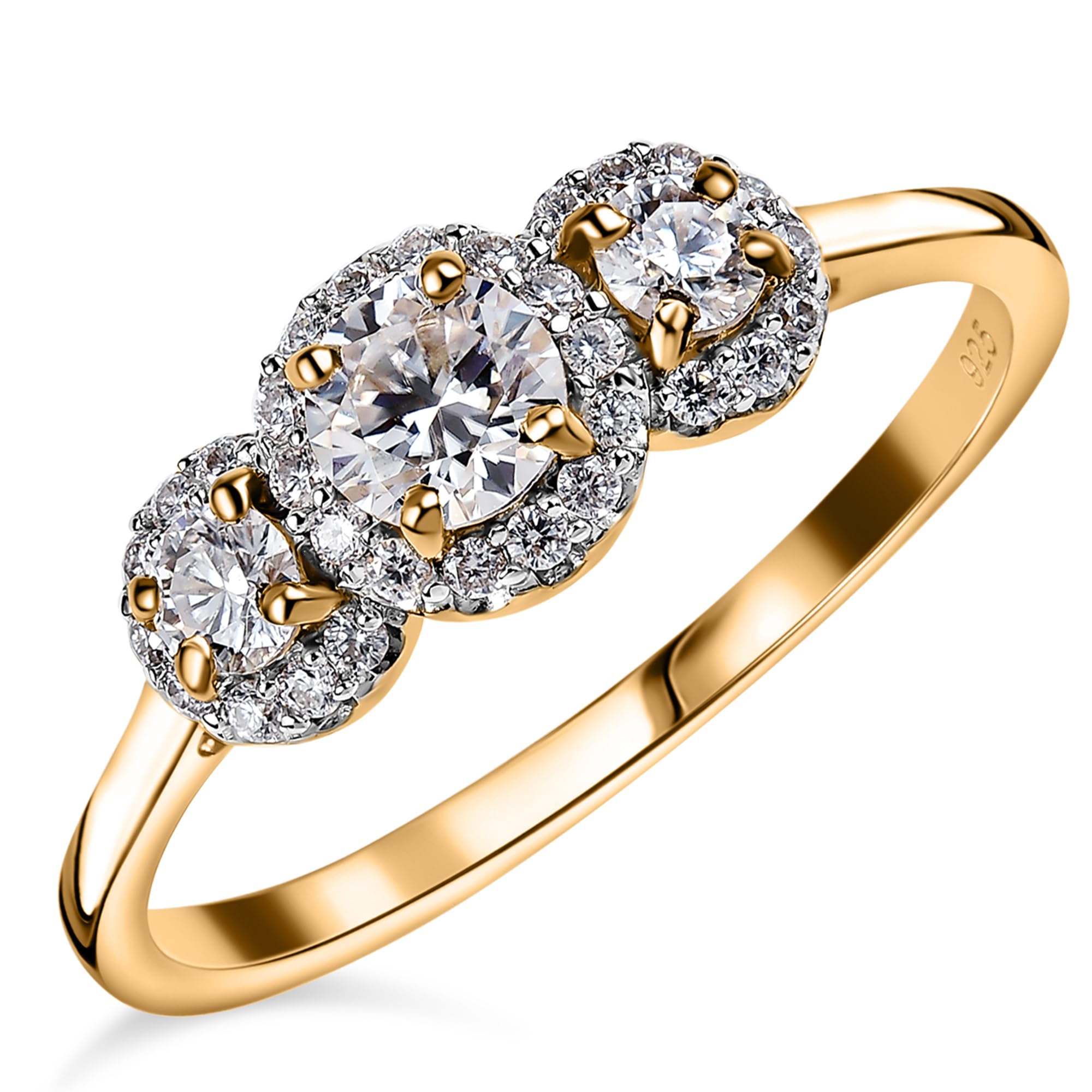 TJC Moissanite anello di fidanzamento da donna in trilogy halo design platino e oro placcato oro 925 anello nuziale da donna con confezione regalo