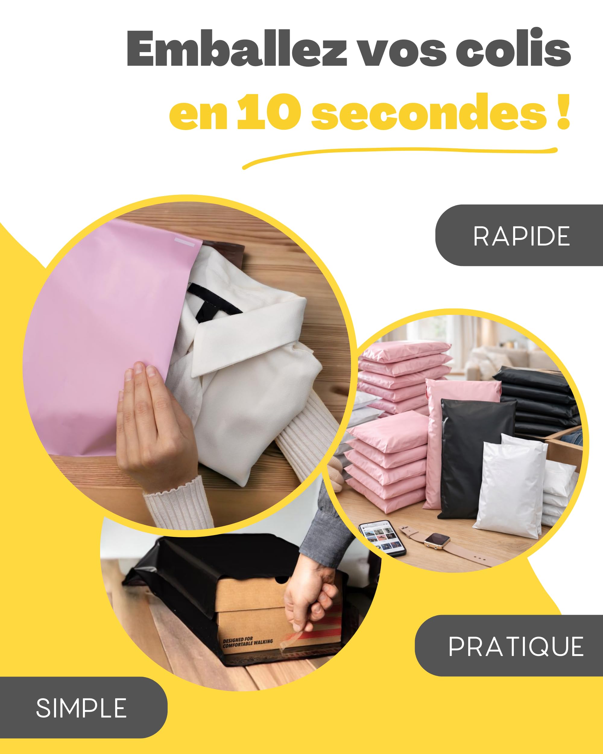 EMBALLAX - 100 Pochettes d’Envoie Colis Vinted - Taille M - 25x35cm - Sac Résistante, Opaque, Imperméable & Auto-Adhésive - Enveloppe Plastique Expédition - Emballage Envoie pour Vetement, Boite