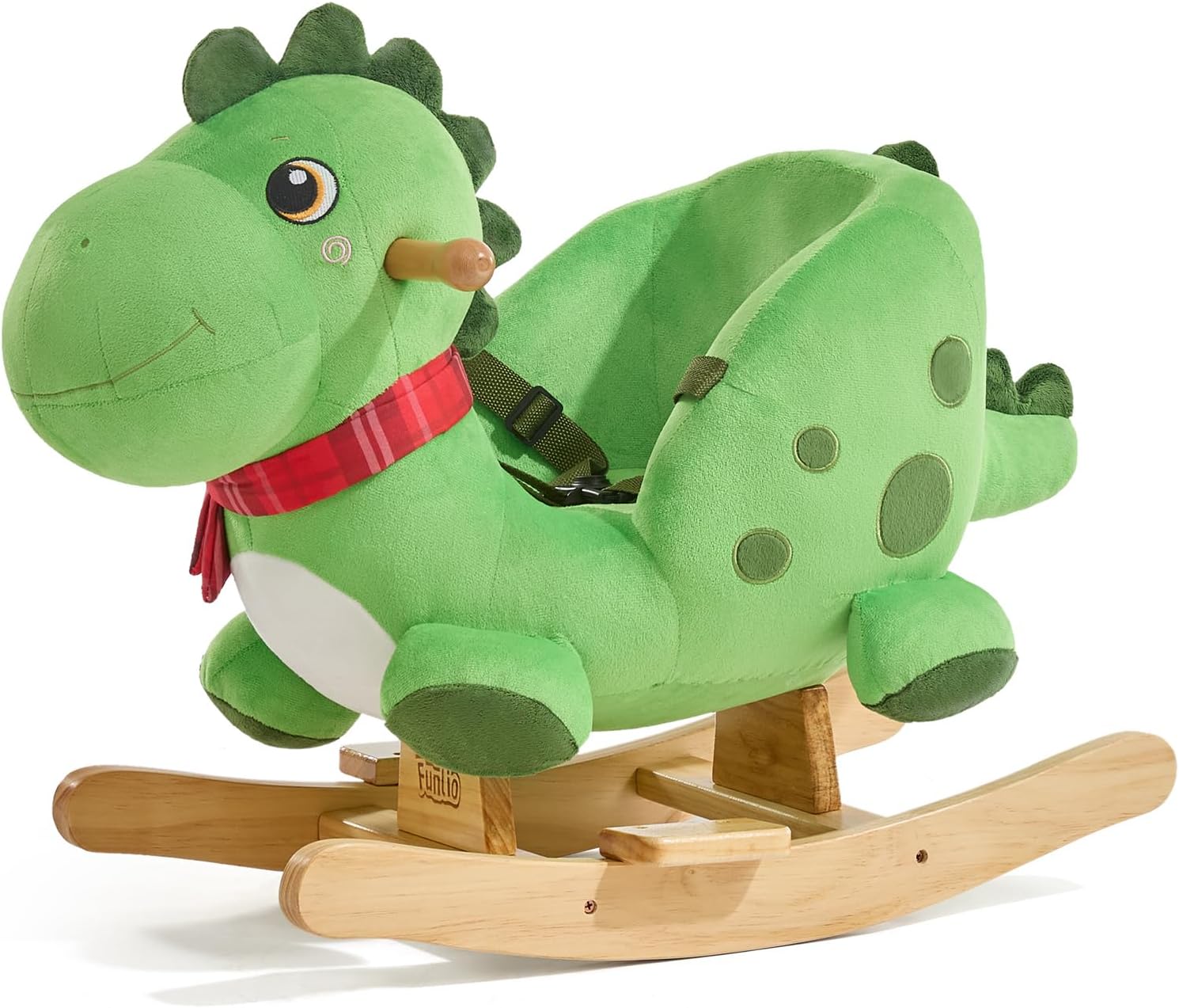 FUNLIO Dino Rocking Horse for Toddlers 1-3 Years, Premium Green Plush Dino Rocker, Big Eyes & Lovely Smile, Vibrant Colors & Realistic Scales, Easy to Assemble, CPC & CE Certified Viridian Dino