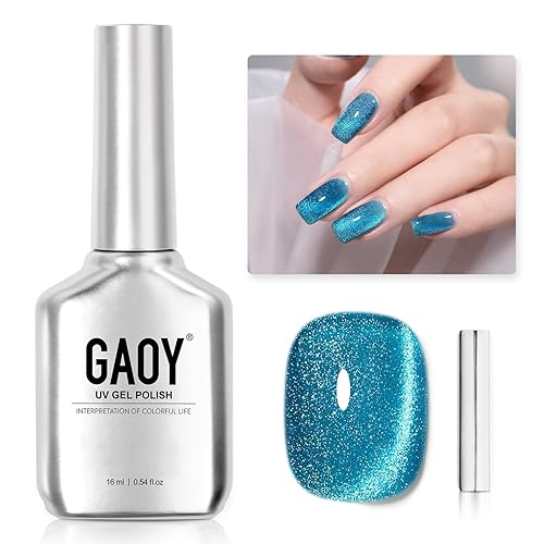 Miniatura 7 de GAOY Esmalte de uñas de gel de ojo de gato, esmalte de uñas holográfico con purpurina con imán, 0.63 onzas líquidas, gel UV translúcido reflectante