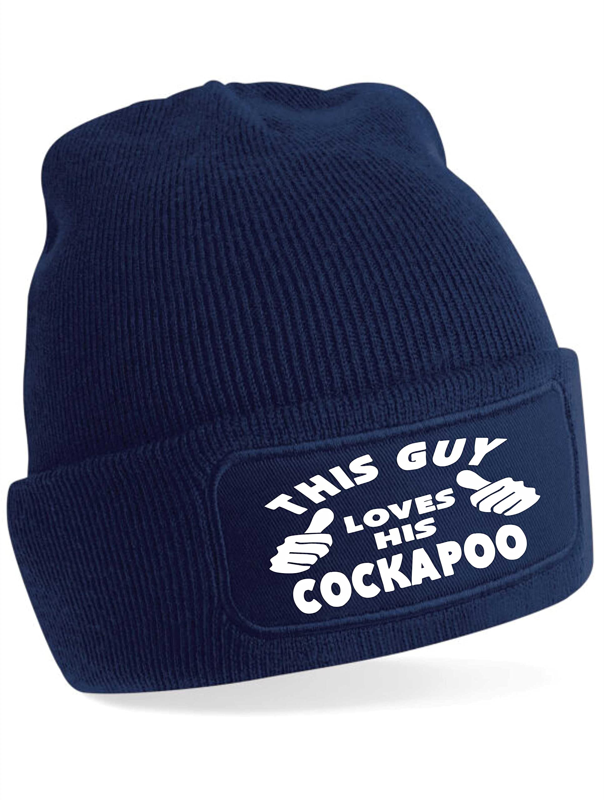Print4u Women's Blue This Guy Loves His Cockapoo Beanie Hat Funny Dog Lovers Gift For Men